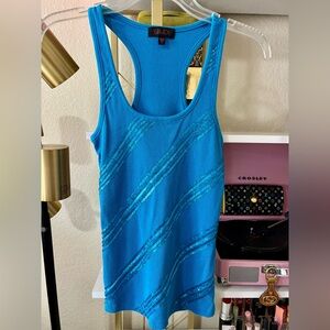 GLO Jeans Blue Tank Top with Shimmering Sequin Stripes